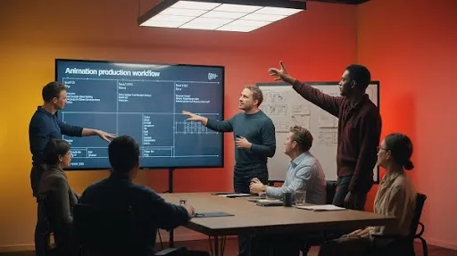 An animation company demonstrating the workflow to its clients An animation company demonstrating the workflow to its clients