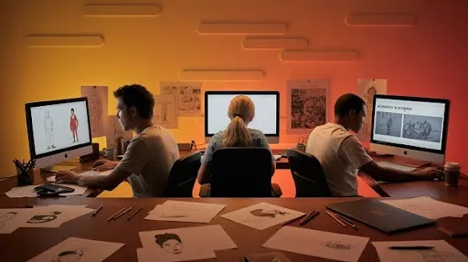 Animators working on the animation phase Animators working on the animation phase