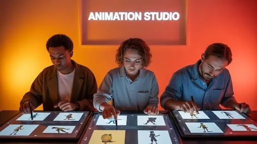 Animators working on tweening in animation Animators working on tweening in animation