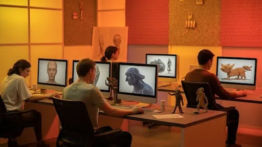 A group of animators working on different projects A group of animators working on different projects