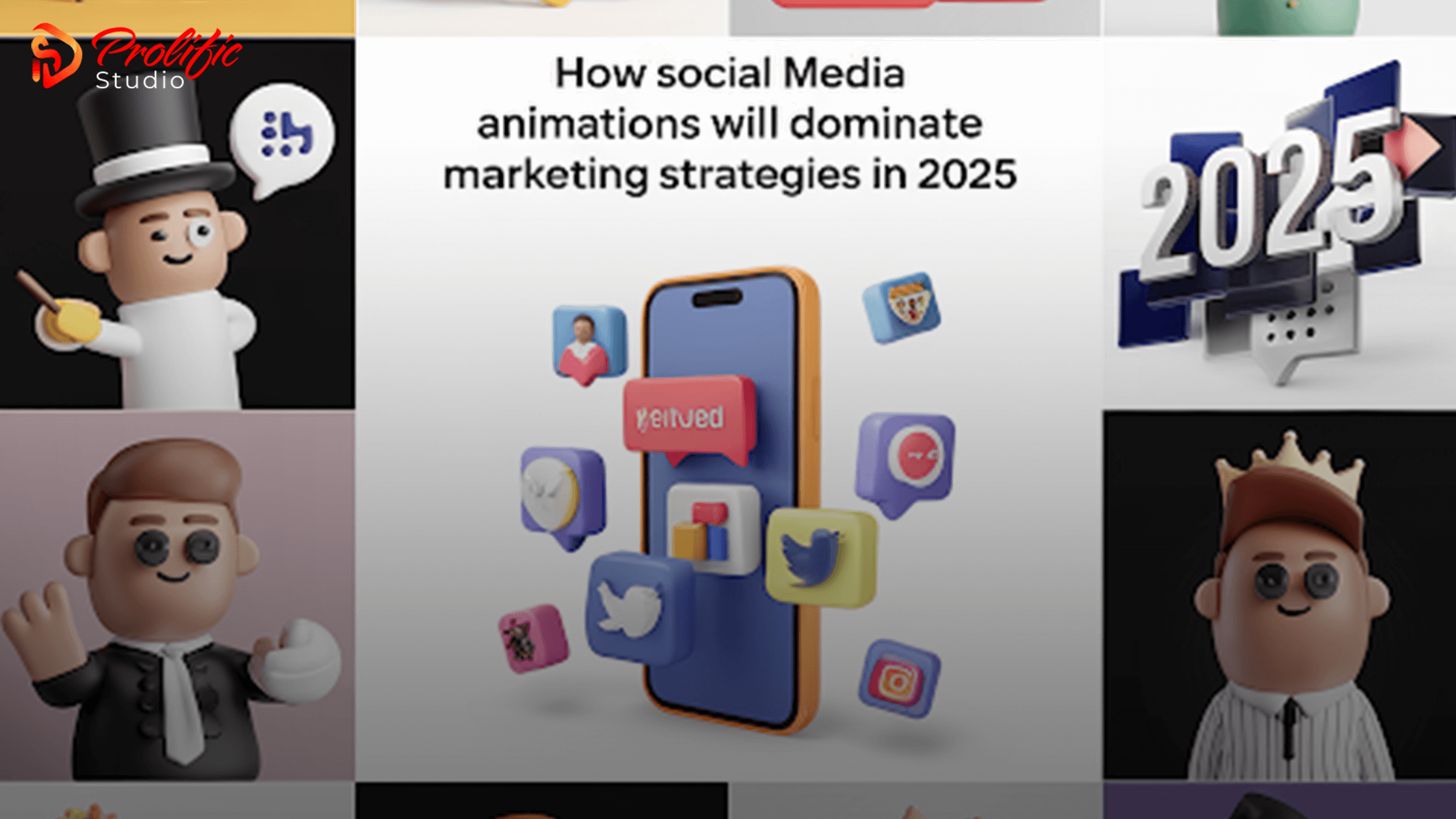 A collage of social media animations depicting various marketing strategies