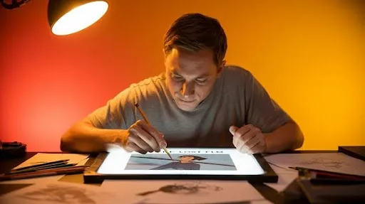 An animator working on a movie project An animator working on a movie project