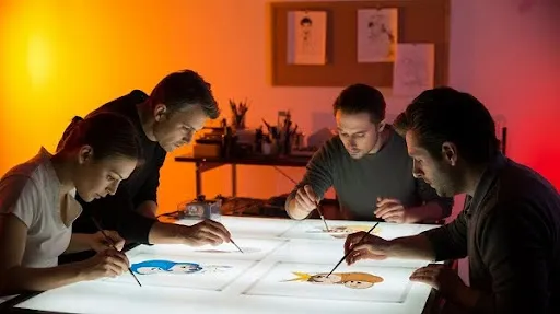 Animators working on cel animations Animators working on cel animations