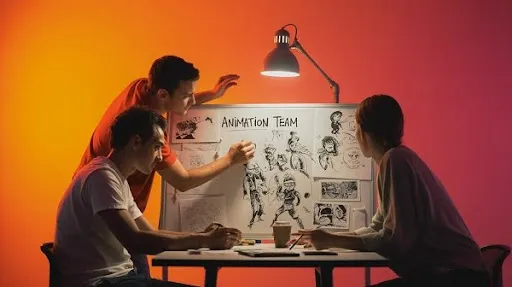 Animators working on whiteboard animation Animators working on whiteboard animation