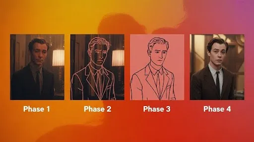 Different visual phases of rotoscoping animation Different visual phases of rotoscoping animation