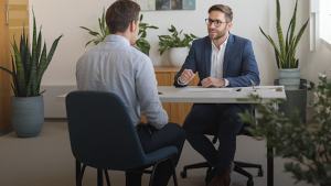 an interviewer conducting an interview an interviewer conducting an interview