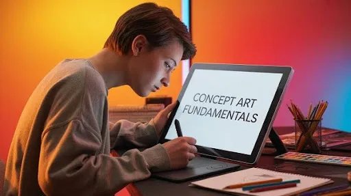 A young person learning concept art fundementals A young person learning concept art fundementals