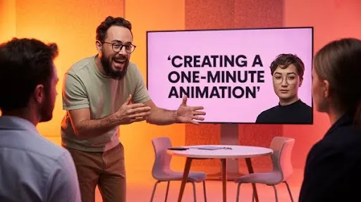 Animator explaining the duration of a one minute animation video production duration Animator explaining the duration of a one minute animation video production duration