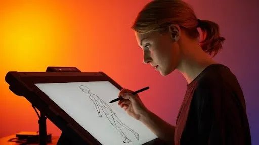 An animator working on a frame of walk cycle An animator working on a frame of walk cycle