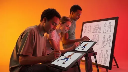 Animators working on an animated walk cycle Animators working on an animated walk cycle