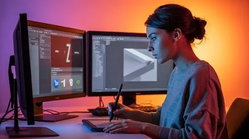 Animator using software to create digital animation Animator using software to create digital animation