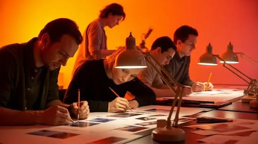 Animators working on rotoscope animation Animators working on rotoscope animation
