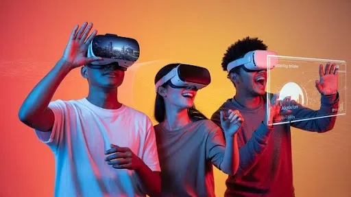 People using VR and AR technology People using VR and AR technology