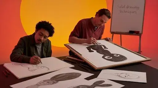 Animators working on solid drawing Animators working on solid drawing
