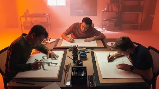 Professionals working on a solid drawing Professionals working on a solid drawing