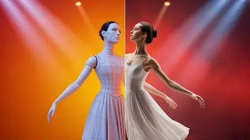 A concept of AI generated and human generated animation A concept of AI generated and human generated animation