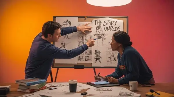Animators working on storytelling animation Animators working on storytelling animation