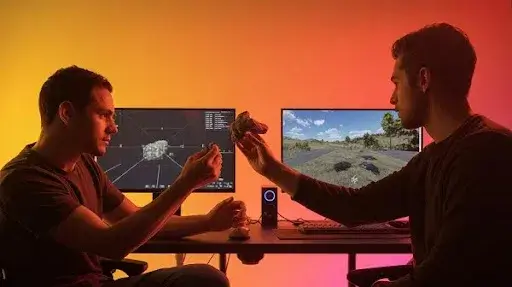 Gaming professionals working on different aspects of games Gaming professionals working on different aspects of games