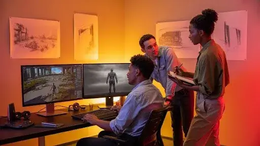 Professionals working on the visual gameplay Professionals working on the visual gameplay