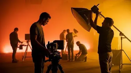 Cinematographers working with lighting equipments Cinematographers working with lighting equipments